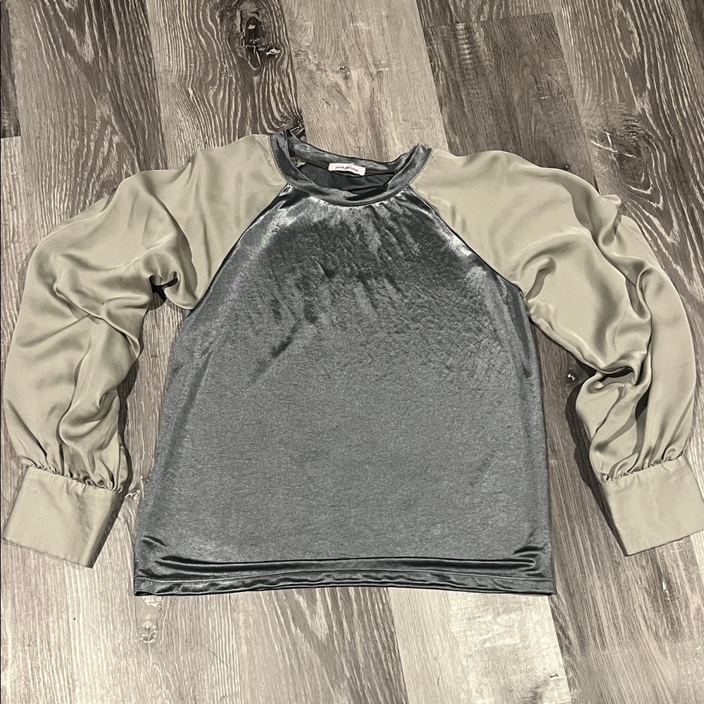 Elegant Gray and Olive Blouse